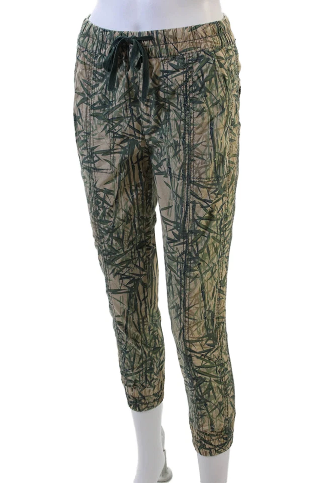 Pantalones Jogger Marrakech Mujer Estampado de Hojas Pierna Ajustada Beige Verde Algodón Talla 26 Foto 2 de 4