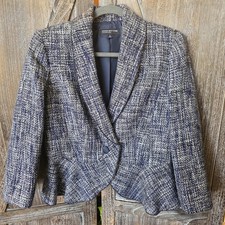 Jones New York Collection Jacket Women's Size 10 Navy Blue White Blazer Tweed