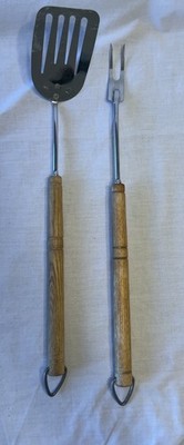 VTG  Foley USA Wood Handle Rings BBQ Grill Tools Chrome Plated Spatula Fork