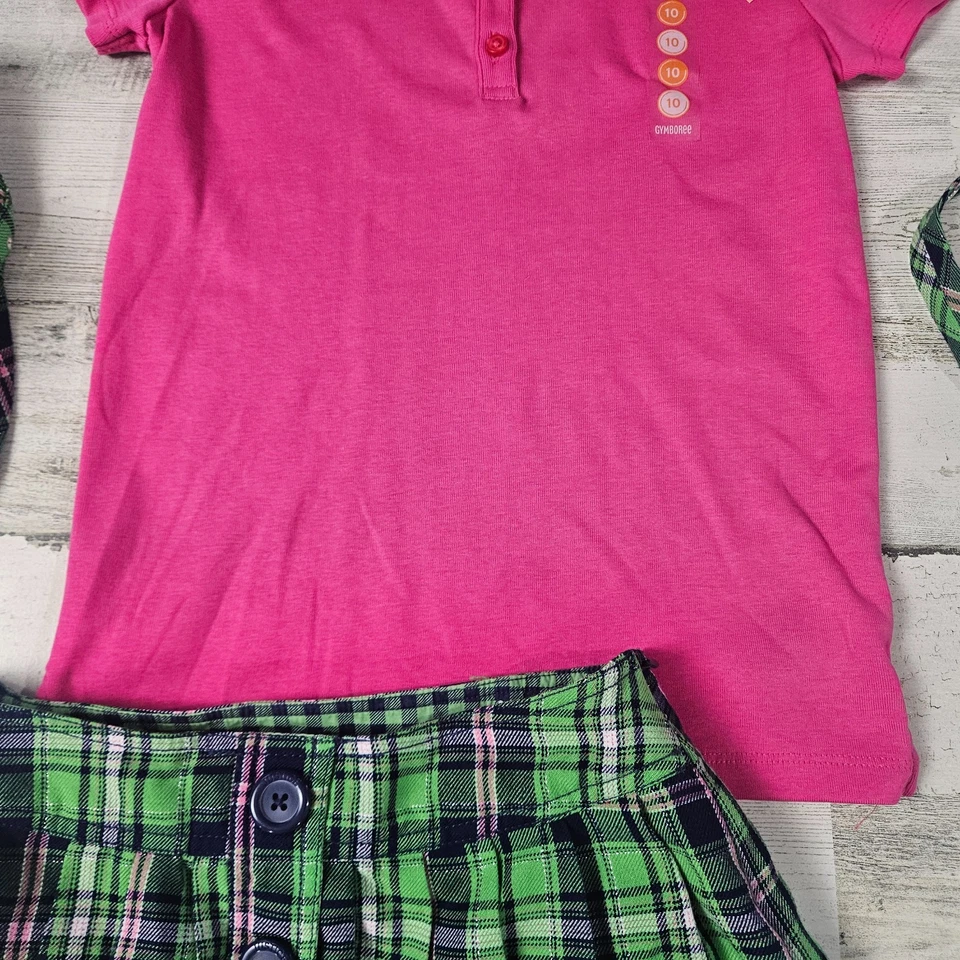 GYMBOREE /JUSTICE 10 Polo Rosa, Skort Xadrez Verde, Chapéu, Gravata NOVO - Imagem 4 de 4