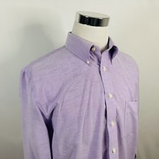 Stafford 17 34/35 Fitted Wrinkle Free Oxford Dress Shirt Purple Cotton Blend