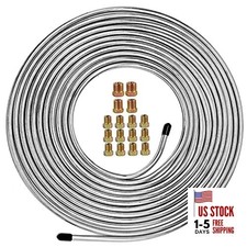 Brake Line Kit 25 ft 1/4" - Upgraded Zinc-Coated Flexible Brake Tubing Silver