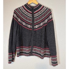 Vintage Tiara International Nordic Fair Isle Full Zip Cardigan Sweater Size XL