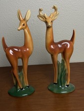 Pair Of Ceramic Sculptures Deer Boy And Girl Had Painted