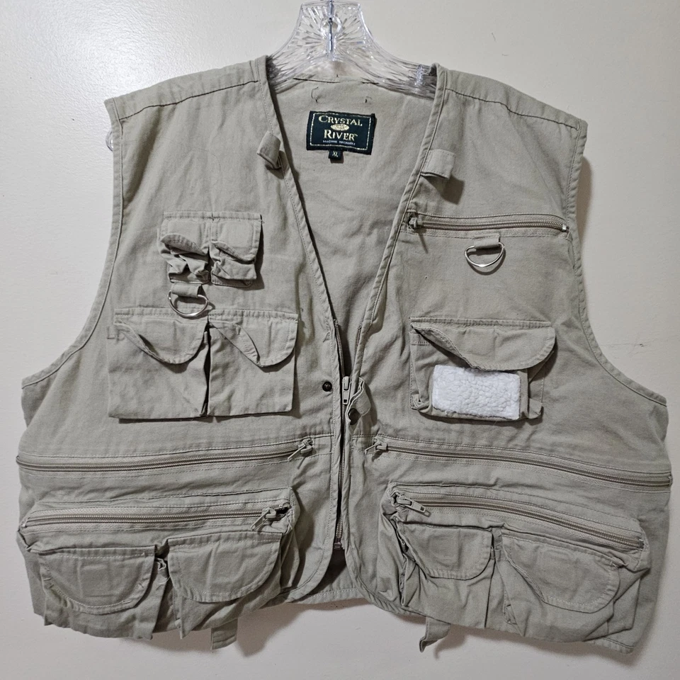 Crystal River Fishing Camping Vest Zip Up Adult w/Pockets Khaki Cotton Size XL - Image 2 of 4