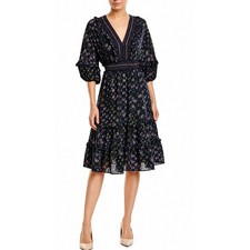Max Studio Ditsy Floral Garden Party Midi Dress Navy Dark Romantic Feminine S