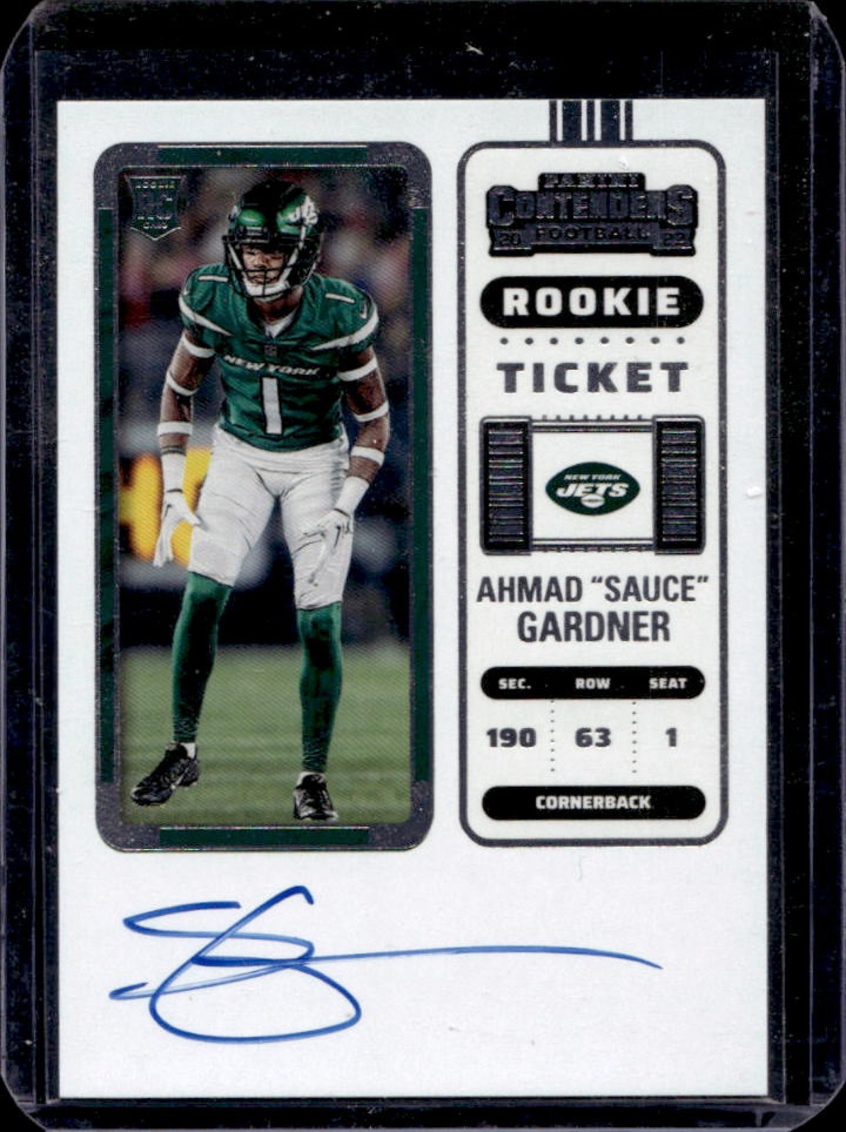 2022 Contenders Ahmad Sauce Gardner RC Rookie Ticket Auto #101 Jets