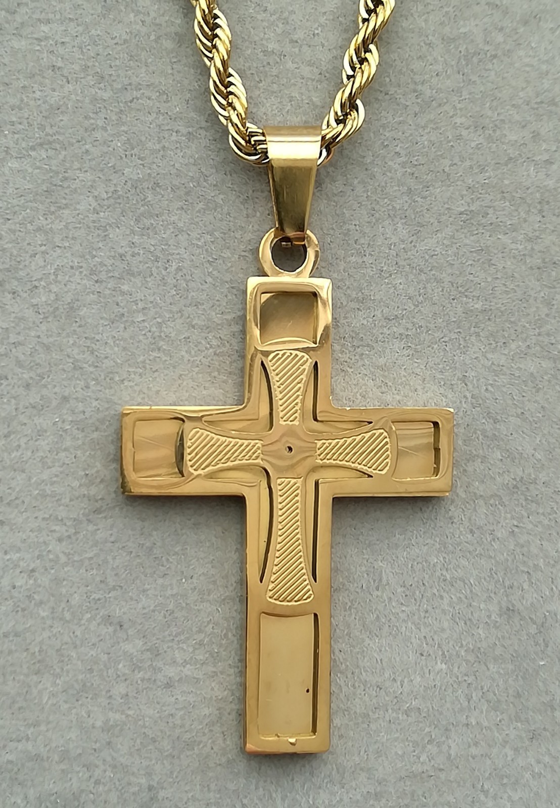 Kreuz Anhänger Mit Halskette Edelstahl Gold Jesus Glaube Bibel Gebet Christ Gott