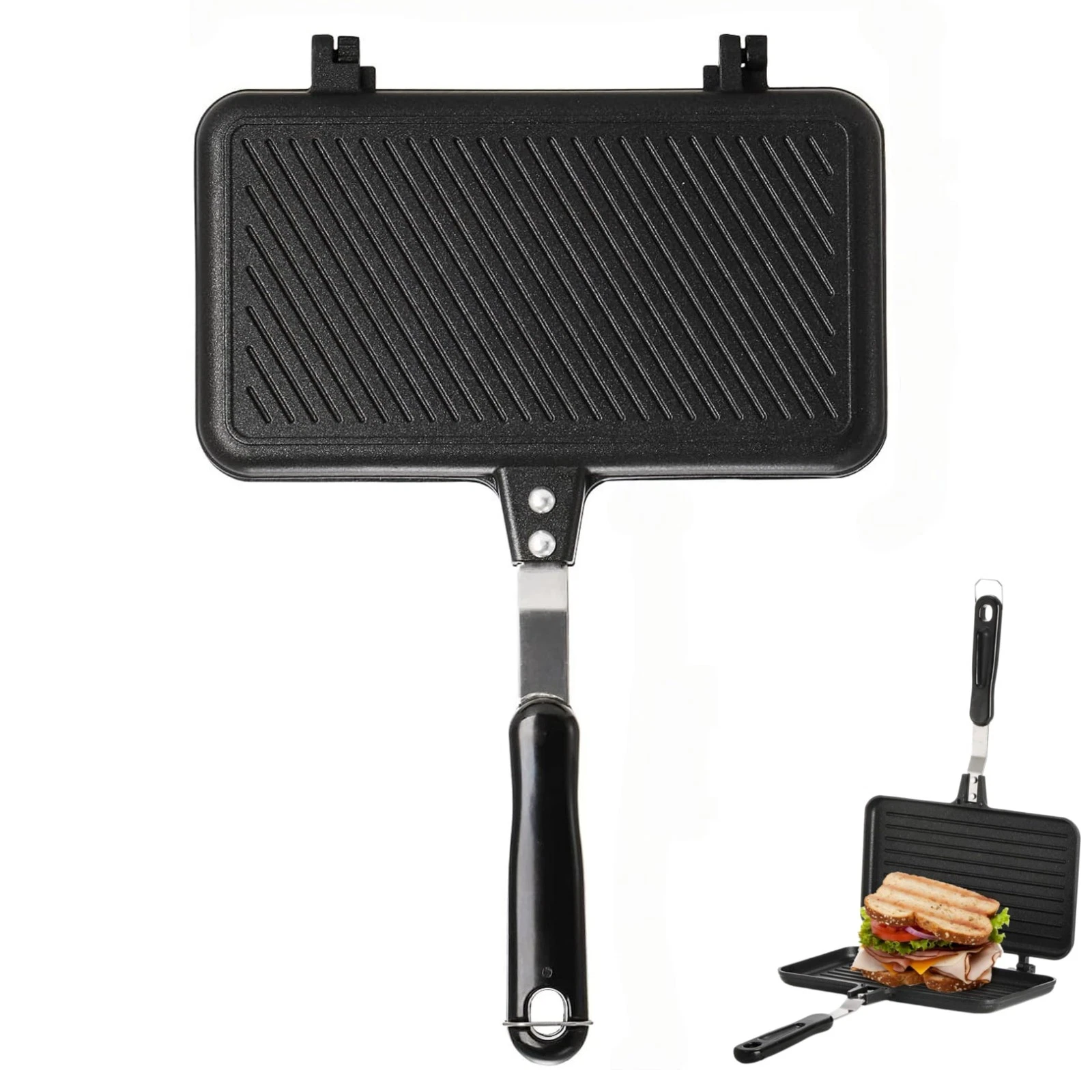Sandwich Maker, Non-stick Grill Panini Maker Pan with Handle, Stovetop Toaste...