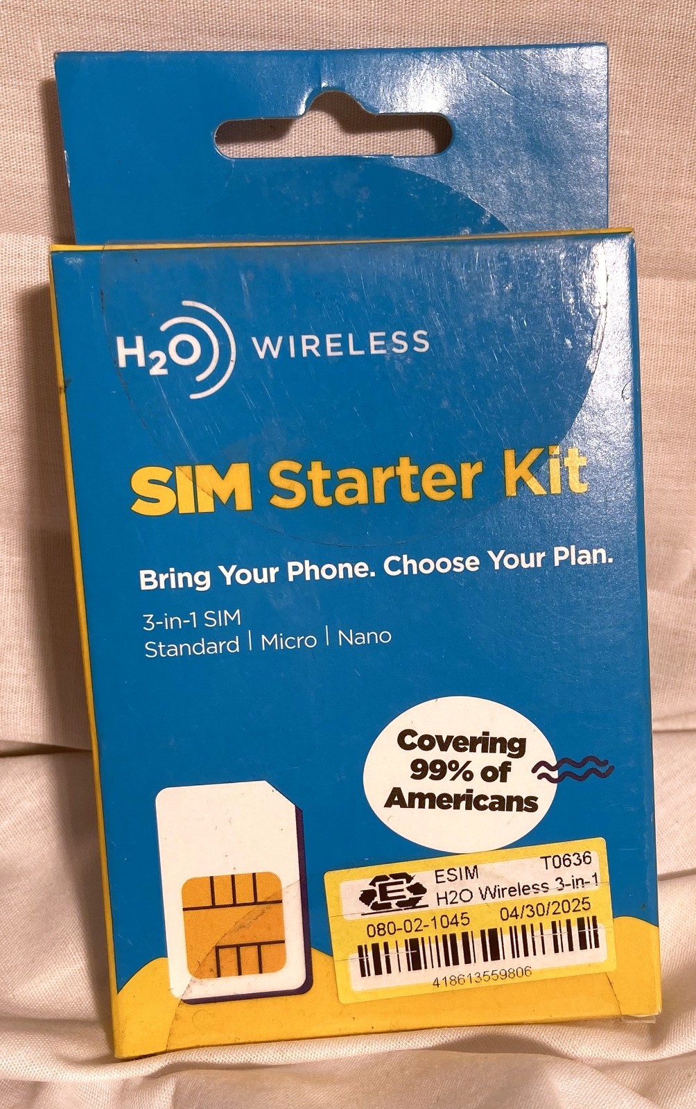 New  SEALED H20 Wireless Sim Starter Kit card 3-in-1 SIM Standard Micro Nano