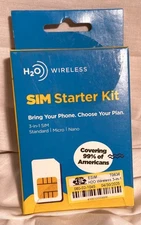 New  SEALED H20 Wireless Sim Starter Kit card 3-in-1 SIM Standard Micro Nano