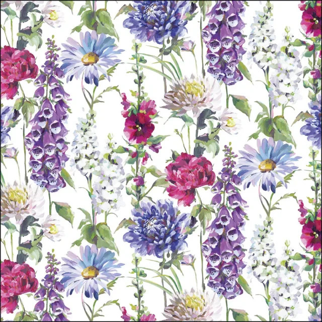 4 x Paper Napkins/33cm/3Ply/Decoupage/Assorted Summer Flowers/Foxgloves/Hibiscus