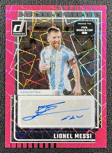 LIONEL MESSI 2025 PANINI DONRUSS WORLD CUP SIGNATURE SERIES PINK VELOCITY AUTO