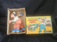 1956 Cragstan Japan Mechanical Skating Chef Metal Toy Mint in Original Box