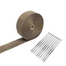 2" 50FT Titanium Exhaust Wrap Manifold Header Pipe Heat Wrap Tape w/ 10 Ties NEW