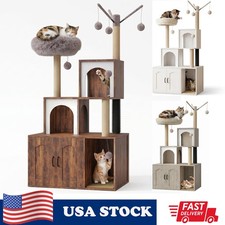 Cat Tree with Litter Box Enclosure Cat Tower,...