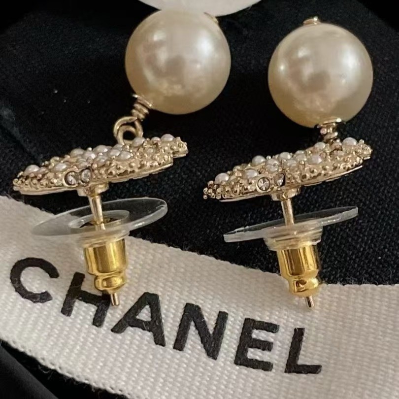 Authentic COCO Pearl CC Logo Dangle Earrings - image 3