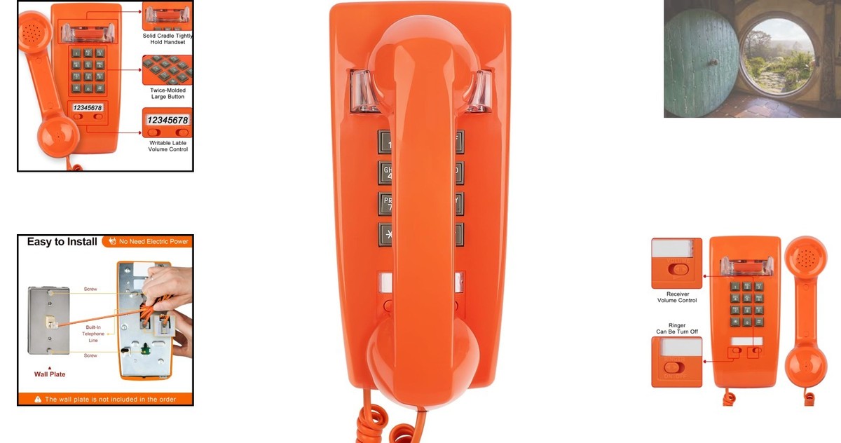 Old-Fashioned Retro Wall Phone - Volume Adjustable Corded
