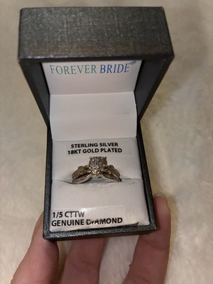 Forever Bride Sterling Silver 18kt Gold Plated 1/5 CTTW Diamond Engagement Ring