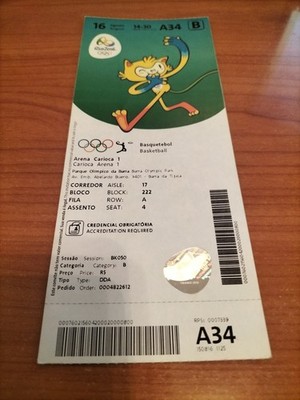 Used Ticket Olympic 16.08. 2016 Rio Olympia A34 Basketball 2