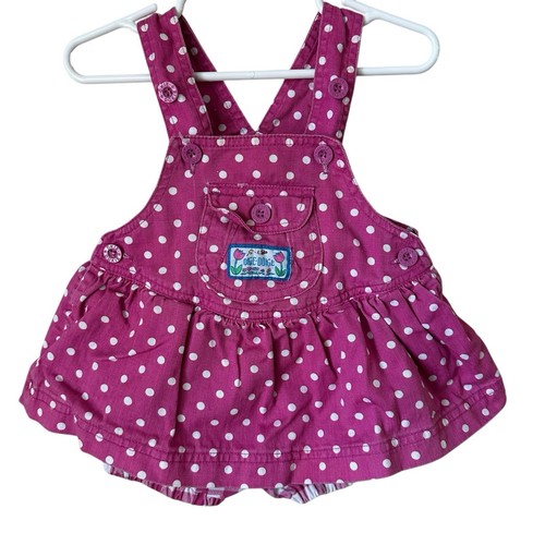Abito pagliaccetto rosa vintage Okie Dokie bambina tg 12 mo anni 90 a pois Gingham DIFETTO - Foto 1 di 7