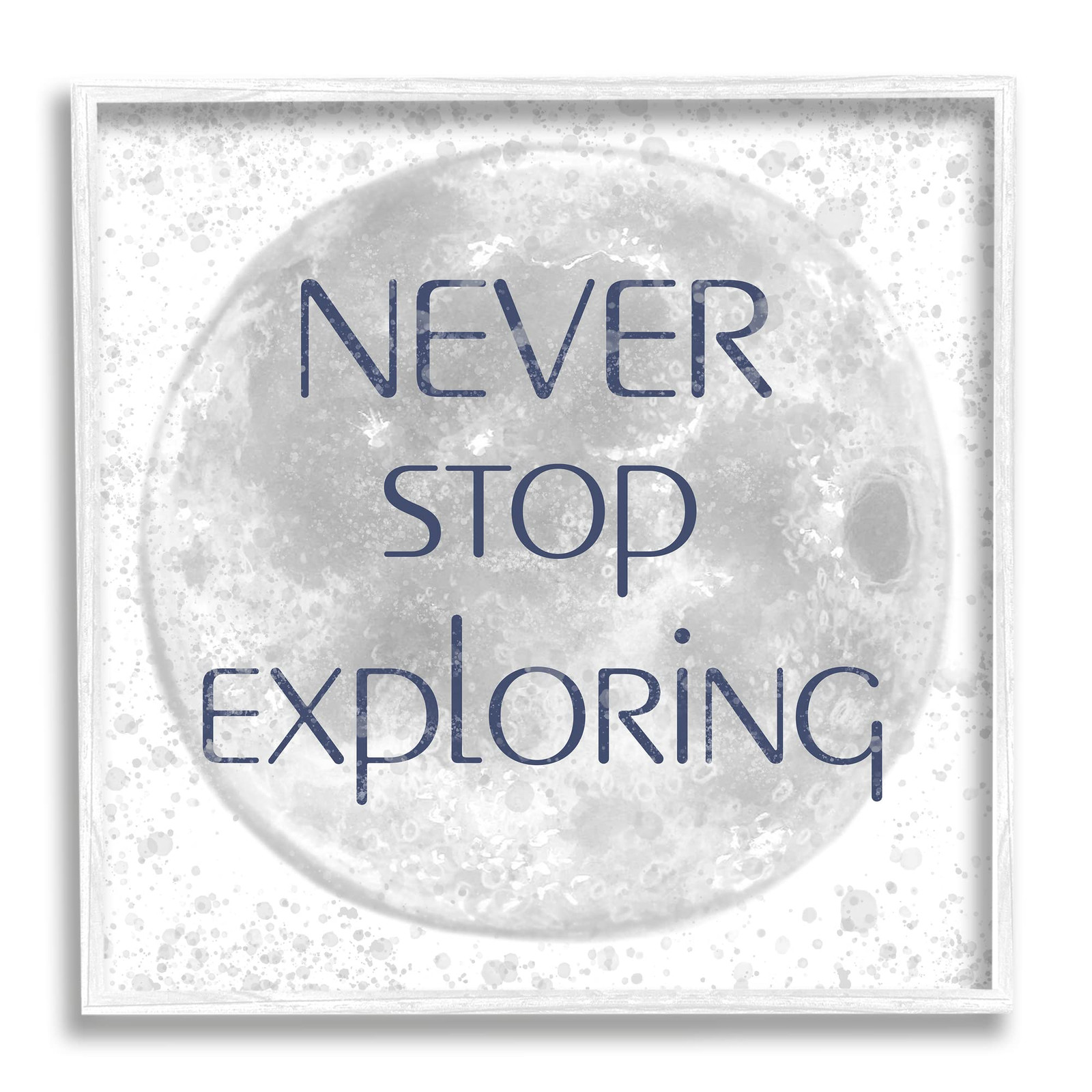 Never Stop Exploring Children's Phrase Full Moon White Framed Wall Art, 12 x ...