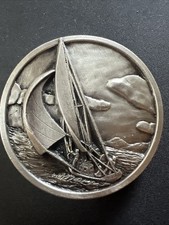 1970s vintage SAILBOAT belt buckle SAILING brass USA made BERGAMOT western