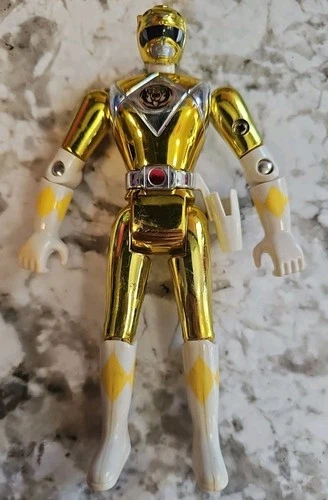 Vintage Bandai MMPR Power Rangers Yellow Gold Ranger 1995 5.25" Chrome Mettalic