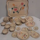 Vtg Childs Tin Litho Ohio Art Metal Tole Floral Tea Set 23 Pc Dishes Cups Teapot