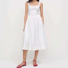 Reformation Petites Balia Linen Midi Dress White LWD Bridal Rehearsal 0P