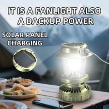 Solar Fan Camping Lantern, Rechargeable Multi-Functional Hooked Camp Light
