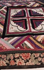 VINTAGE 1995 HANDMADE 4 HEARTS FABRIC PATCHWORK QUILT SQUARE 37 X 37 INCH XLNT