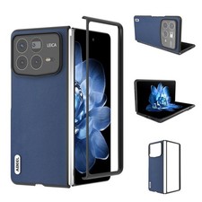 ABEEL Soft Echt Leder Hülle für Xiaomi Mix Fold 4, Rand Schwarz Blau