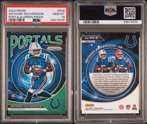 2023 PANINI PRIZM PORTALS GREEN PRIZM #PO5 ANTHONY RICHARDSON ROOKIE RC PSA 10 - Bild 3 von 3