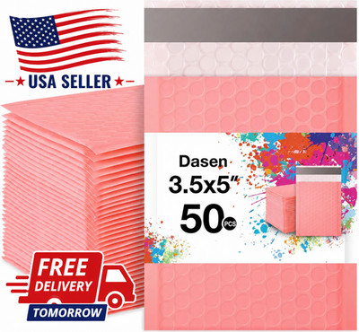 Bubble Mailers 3.5X5 Inch 50 Pcs,Small Self-Sealing Mail Shipping Bags,Pink Padd