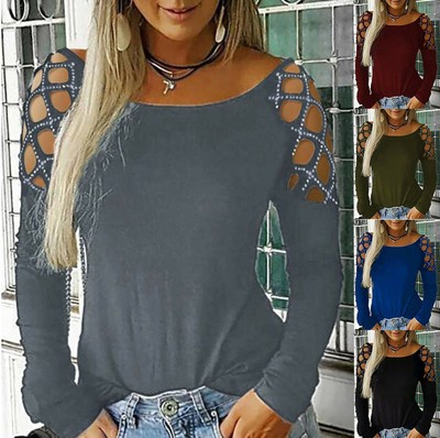 Plus Size Womens Cold Shoulder Tops Blouse Ladies Sexy Party Long Sleeve T-Shirt