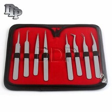 Set Of 8 Pieces Stainless Steel Gray Color Eyelash Extension Tweezers