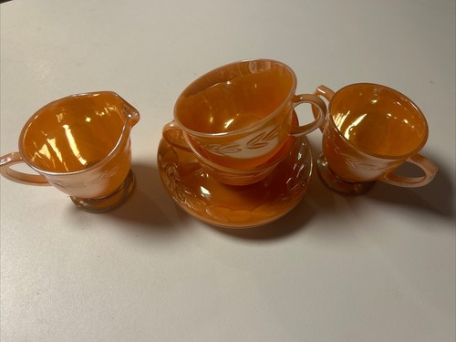 Vintage 6pc Set Fire King Oven Ware Cup and Saucer Creamer Sugar Made in USA - Picture 2 of 5
