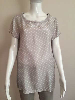 DOU UOD JERSEY WOMEN BLOUSE SHIRT WOMAN SIZE 46 100% SILK CASUAL POLKA DOTS BLUE