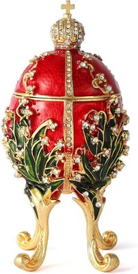 Hand Painted Easter Egg Style Decorative Enameled Trinket Box Hinged Unique Gift