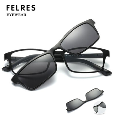 in Magnetic Clip-on Reading Glasses For Men TR90 Square Polarized  Sunglasses