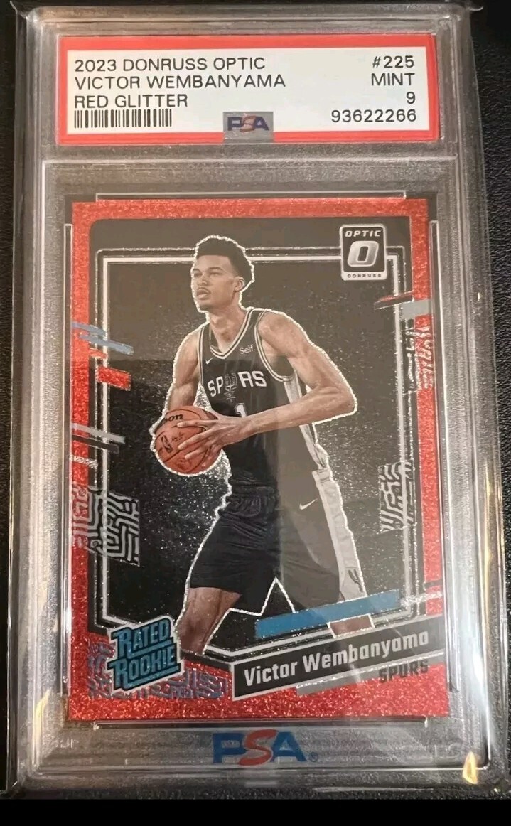 2023-24 Optic Victor Wembanyama Rated Rookie RC Red Glitter Holo Prizm /75 PSA 9