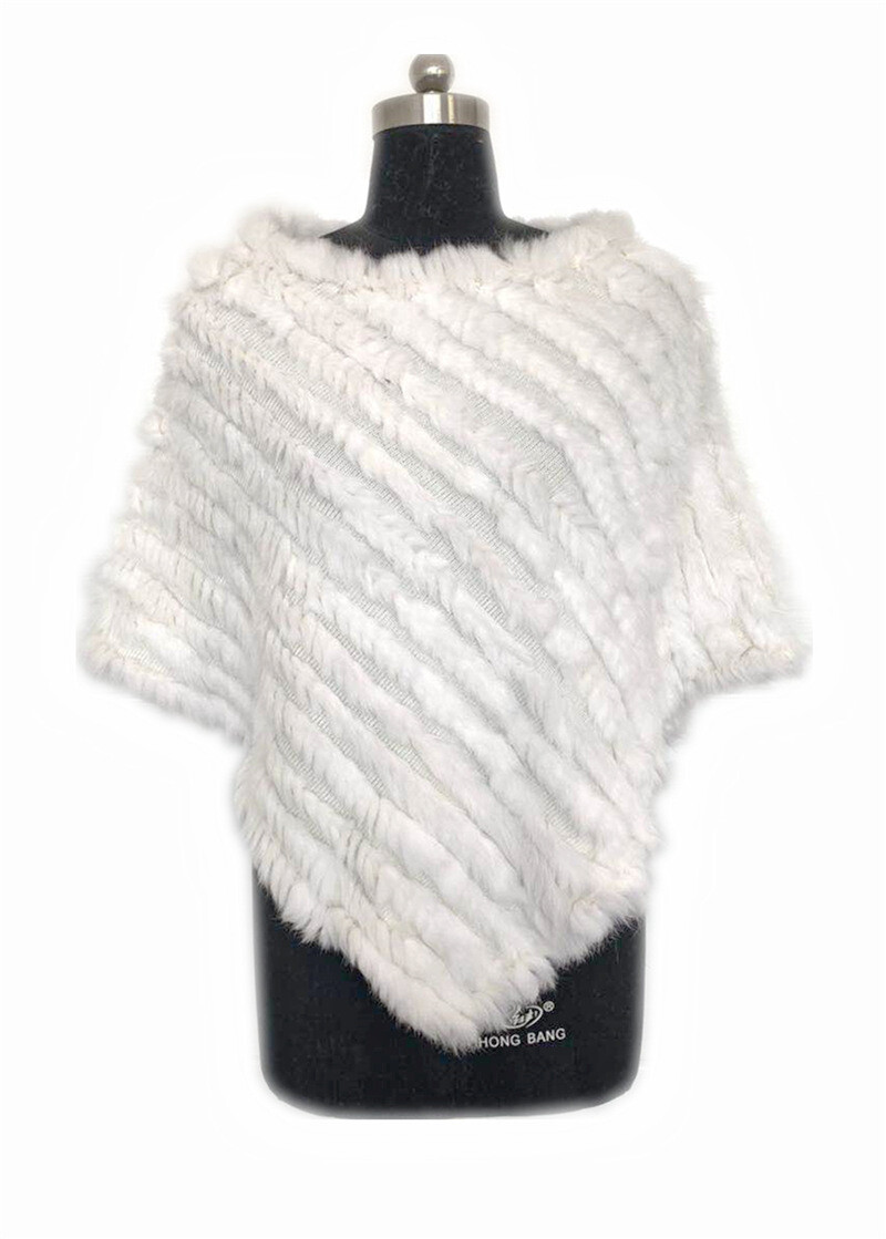 2023 Handmade Knitted Women Rabbit Fur Poncho Genuine Rabbit