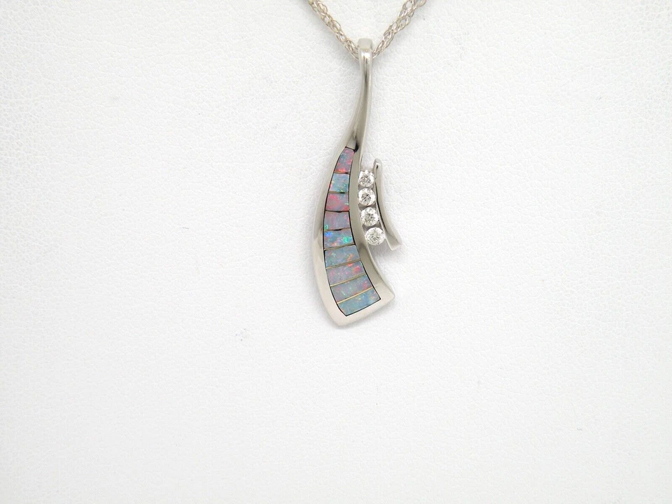 Authentic Kabana 18k White Gold,  Premium Opal Inlay,  Diamond trim Pendant - Image 3 of 4