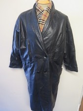 Ladies Vintage Old Mill Glen Laine Bainton Double Breasted Leather Trench Coat