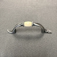 (5 Pack) 3 inch Spoon Foot Pull Antique Silver With Almond Ceramic Insert