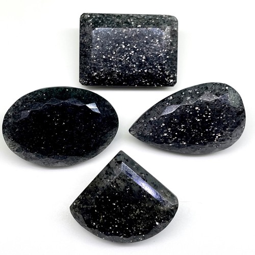 4 Pezzi Pietra Solare Nera Naturale 24-31,5mm Taglio Misto Pietre Preziose Sfaccettate Sciolte 183 Cts - Foto 6 di 24