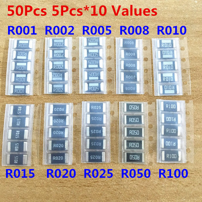 50PCS 10 Value 2512 SMD Alloy resistor assorted kit R001 R005 R010 R050 ...