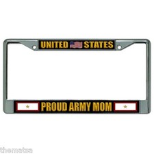 PROUD ARMY MOM CHROME LICENSE PLATE FRAME MADE IN USA