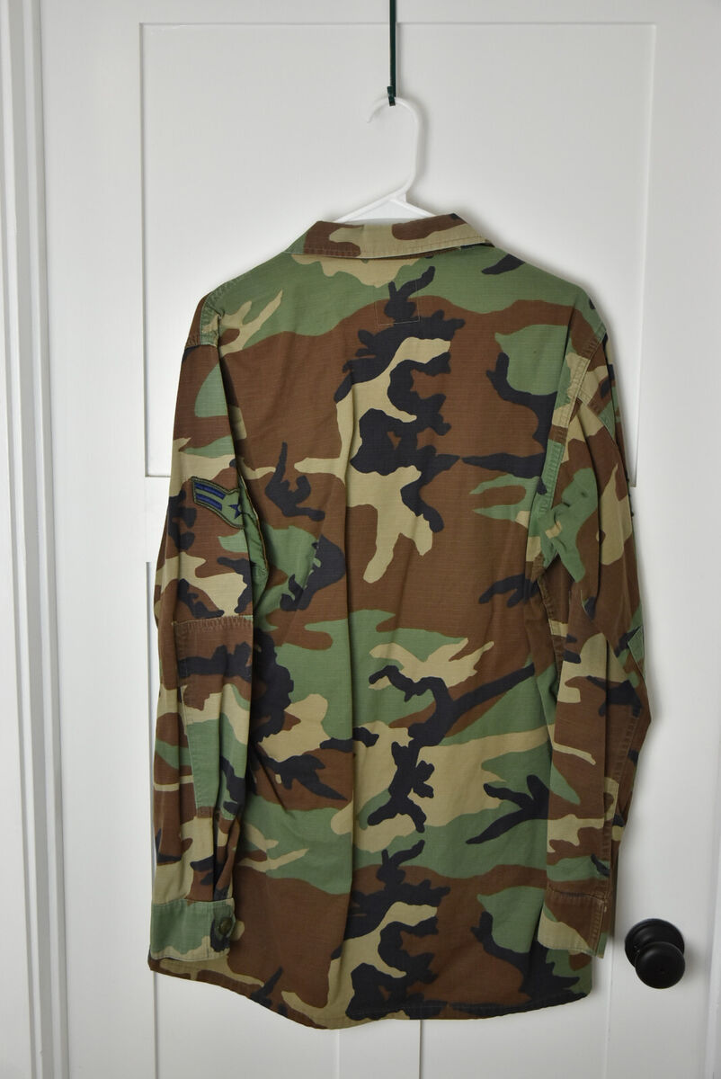 US Air Force M81 Woodland Camo BDU Jacket Patched, Size US Air Force M81 Woodland Camo BDU Jacket Patched, Size
